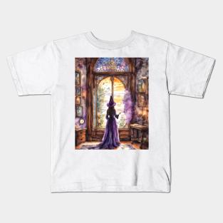 Lavender Witch Practicing Magic Kids T-Shirt